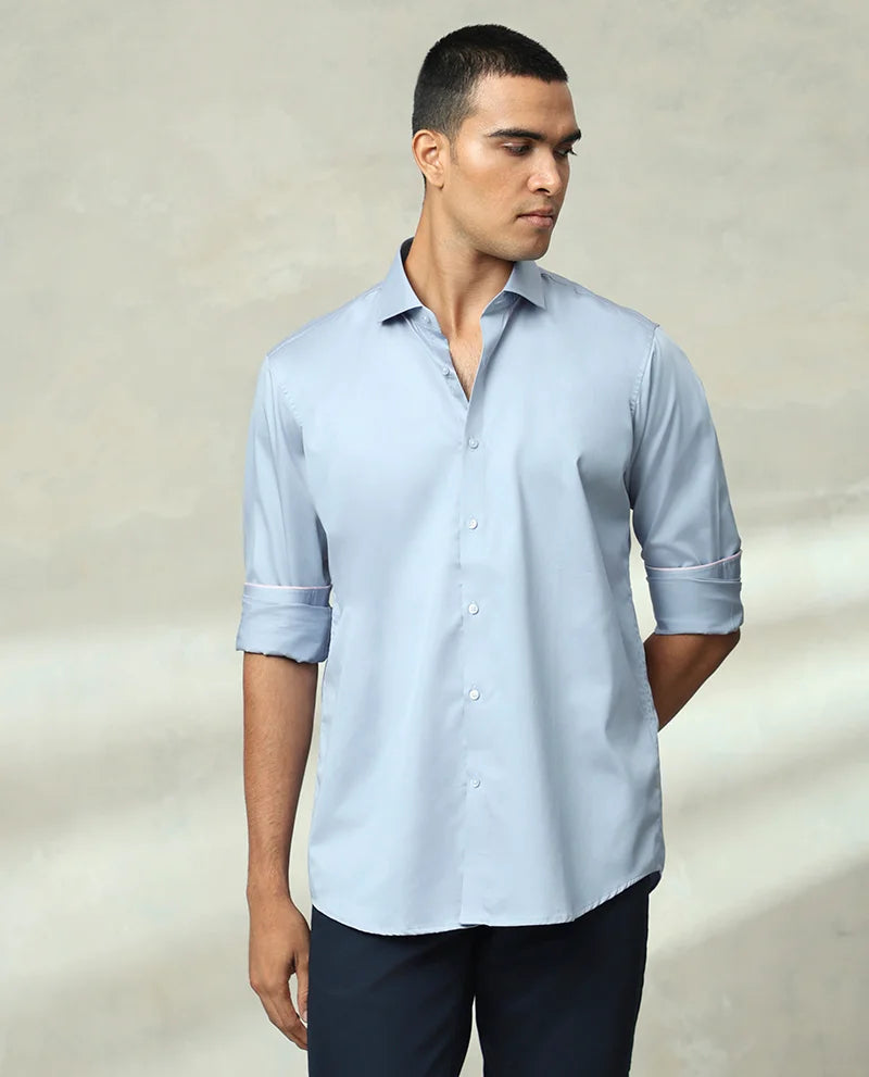 LIGHT BLUE PLAIN COTTON SLIM FIT SHIRT