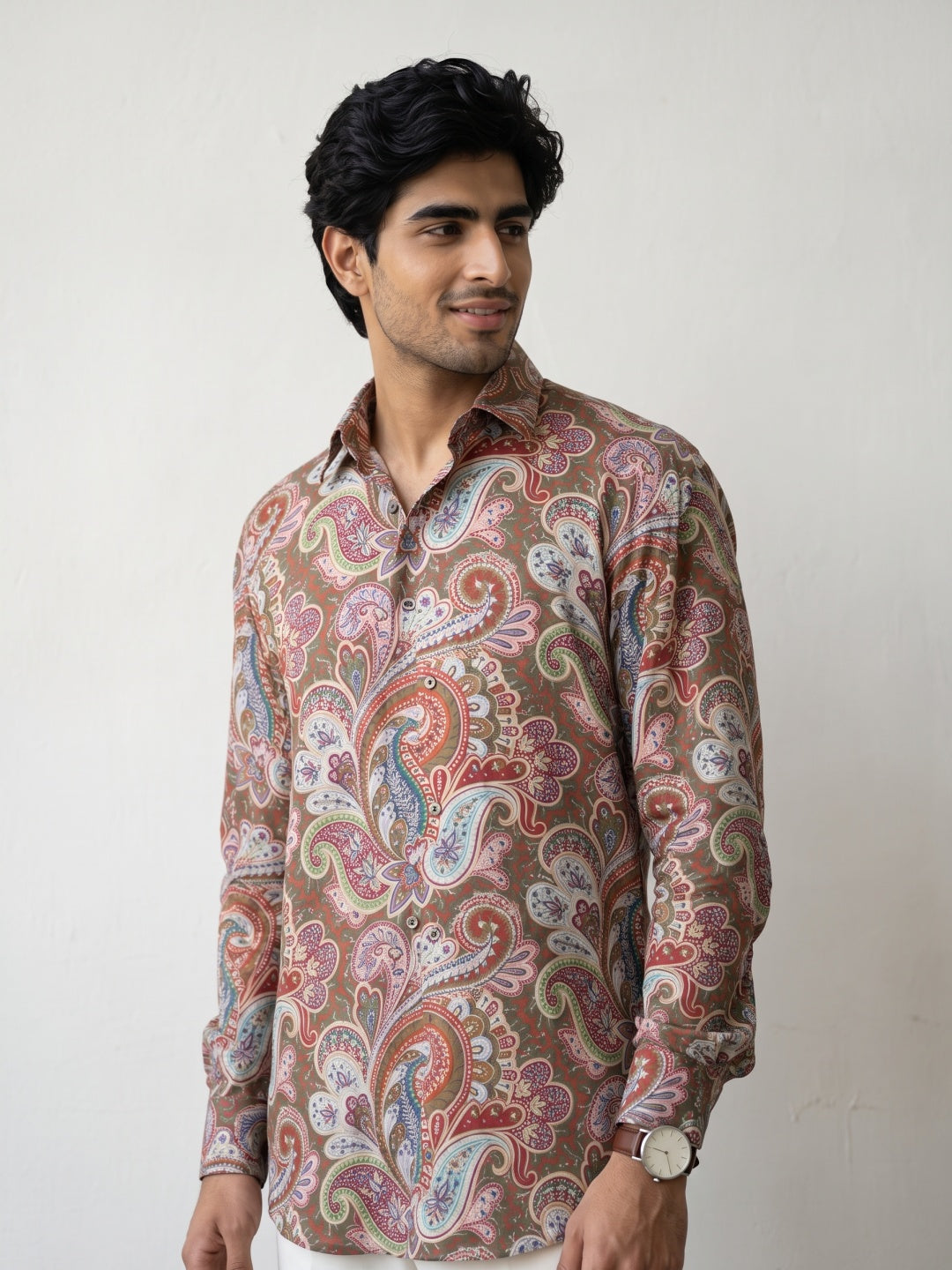 Multicolour Paisley Printed Tencel Slim Fit Shirt