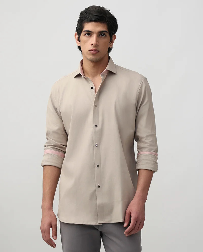 Light Khaki Plain Cotton Premium Men Shirt