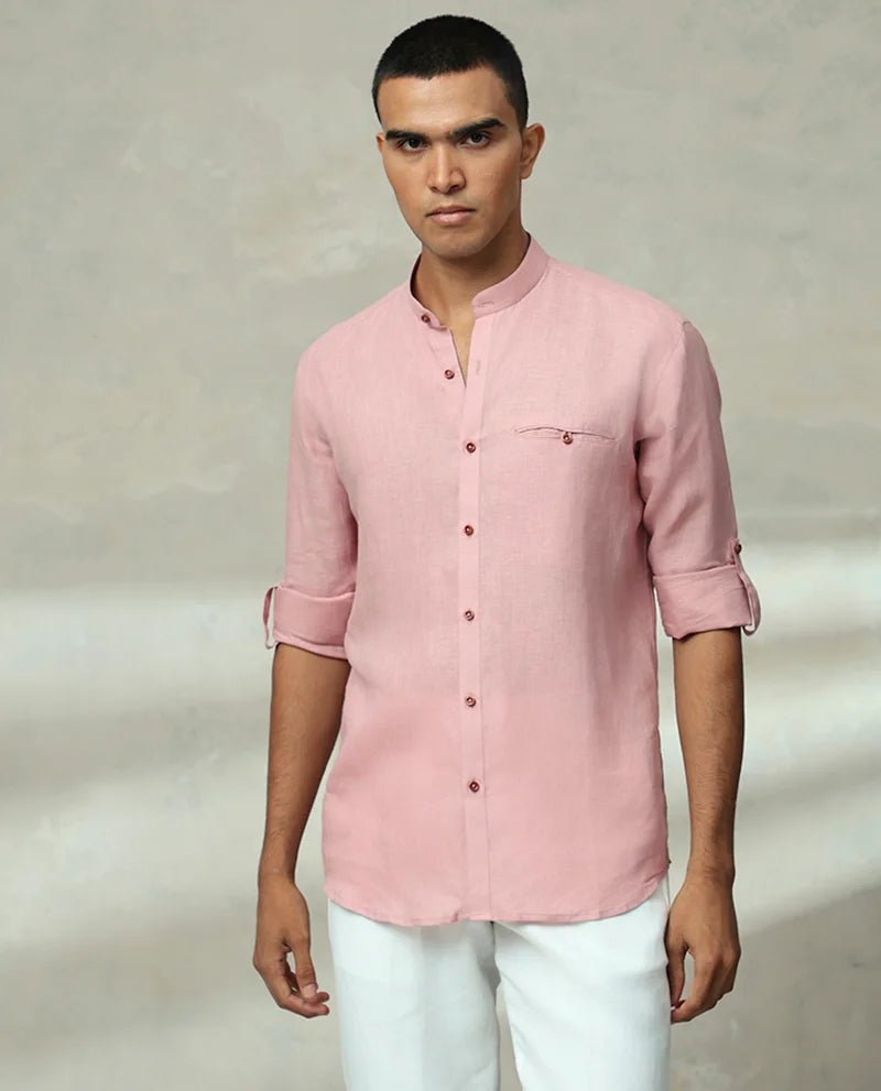 Onion Plain Linen Chinese Collar Branded Quality Men's Shirt