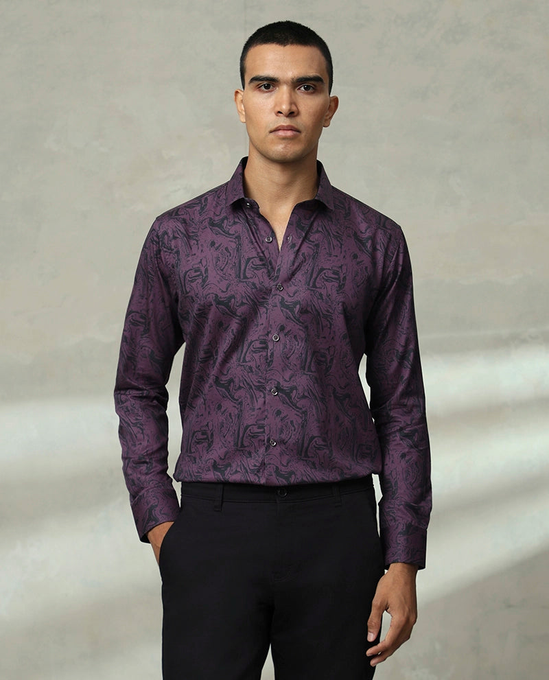 Purple Print Cotton Men's Premium Quality Shirt