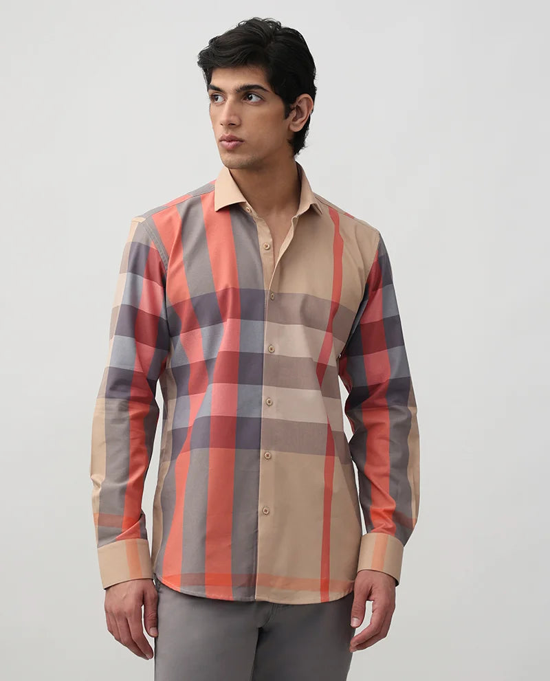 BEIGE CHECKS COTTON PREMIUM SHIRT