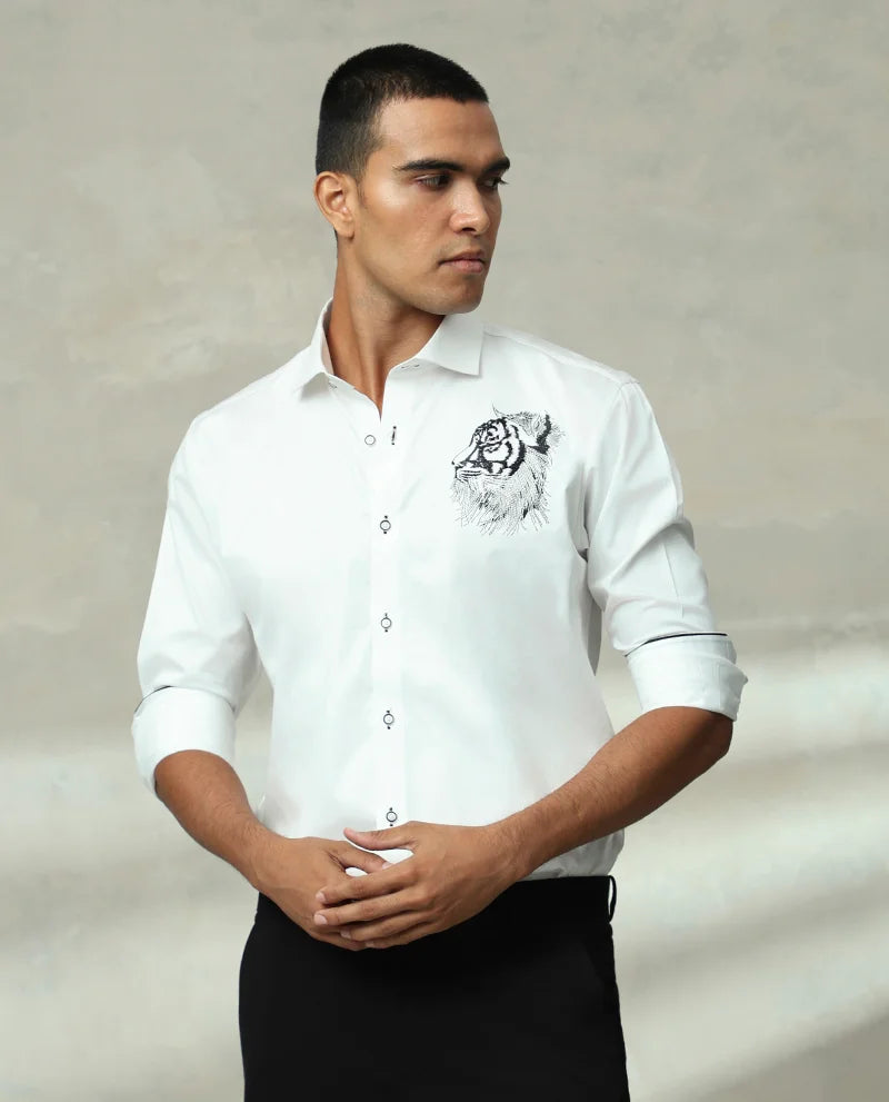 NATURAL EMBROIDERED COTTON SHIRT