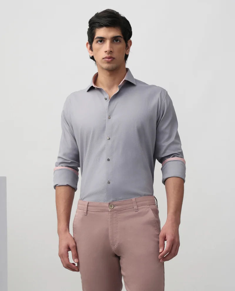 Light Grey Plain Cotton Men's Premium Shirt