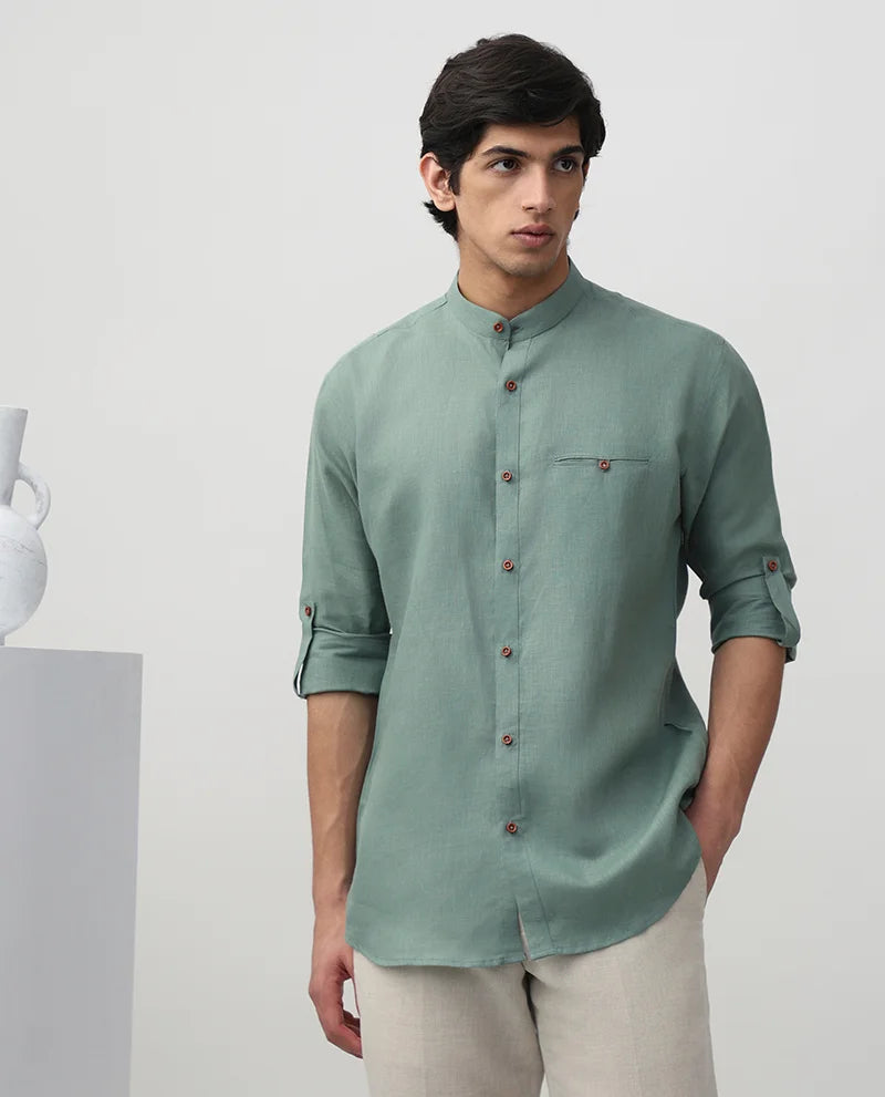 Pista Plain Linen Chinese Luxury Premium Cotton Shirt