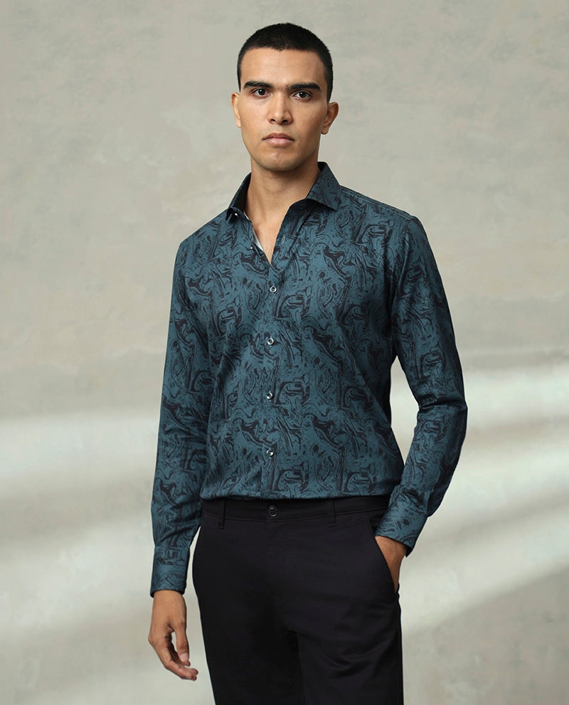 Blue Printed Cotton Shirt for men