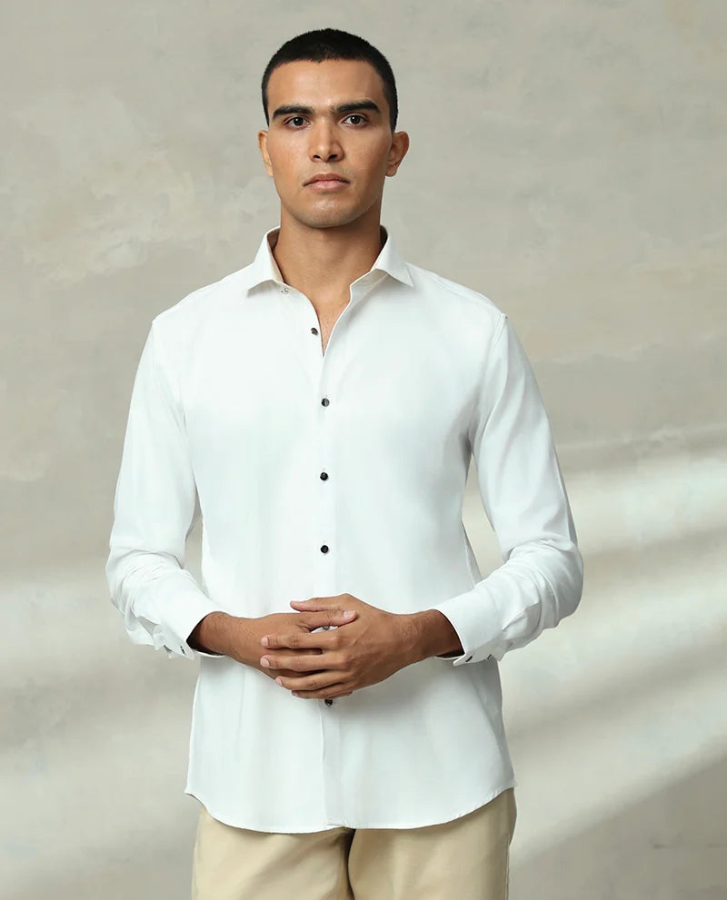 WHITE PLAIN COTTON PREMIUM MEN SHIRT