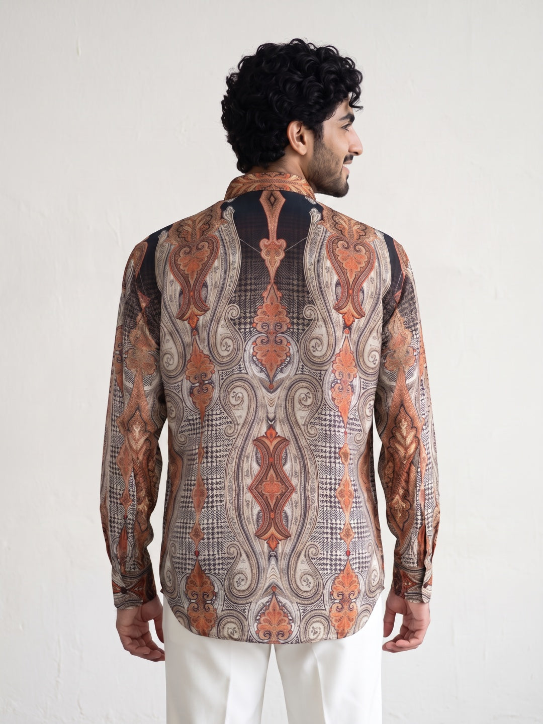 Light Brown Tencel Slim Fit Shirt with Damask Paisley Print