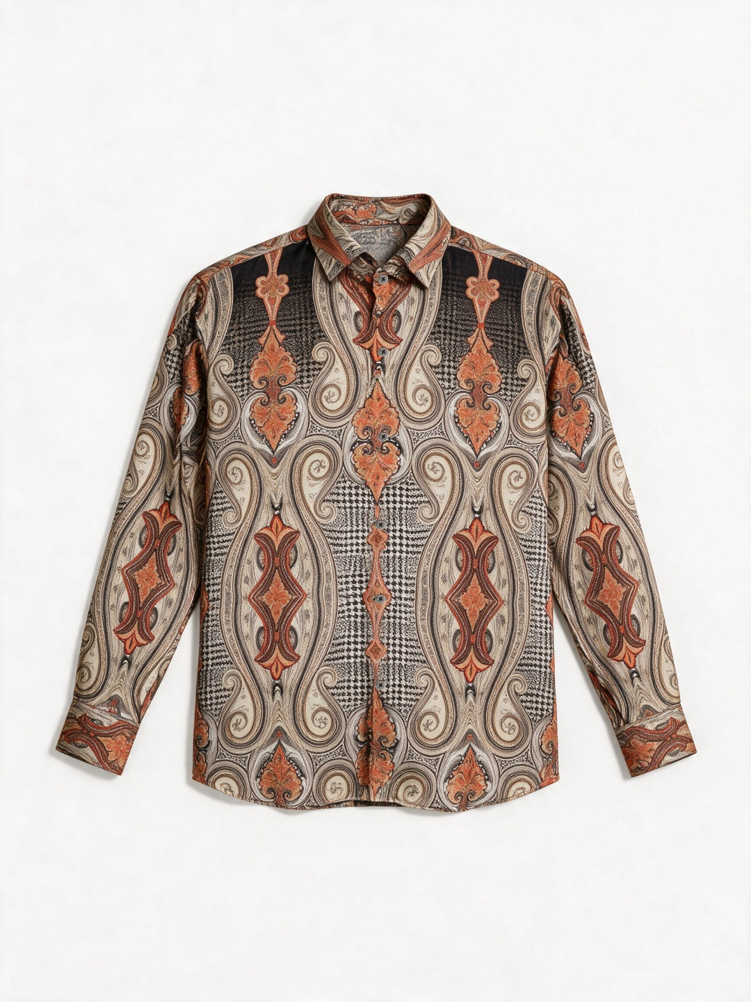 Light Brown Tencel Slim Fit Shirt with Damask Paisley Print