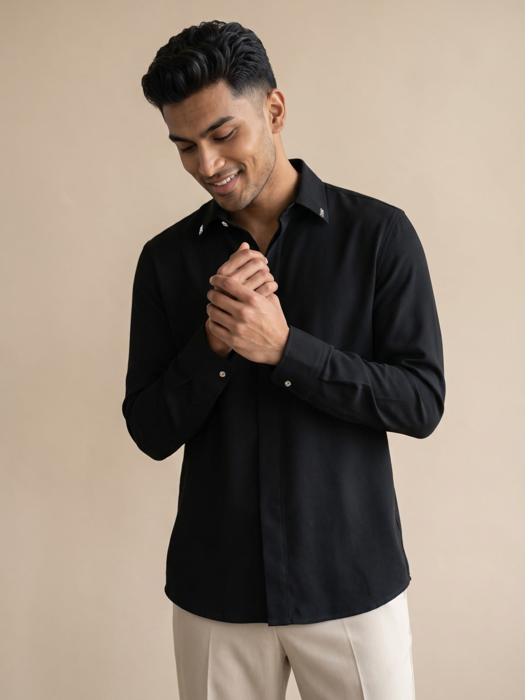 Black Bomario Slim Fit Plain Shirt