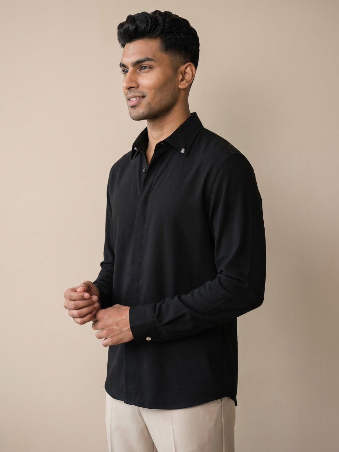 Black Bomario Slim Fit Plain Shirt