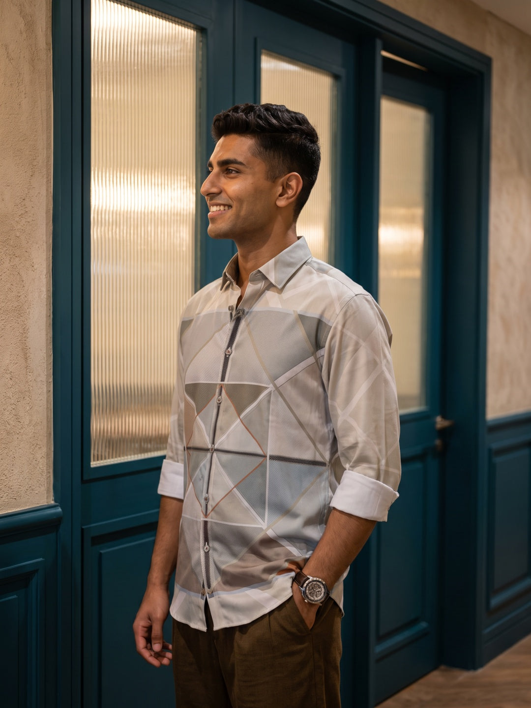 Light Pista Tencel Slim Fit Printed Shirt