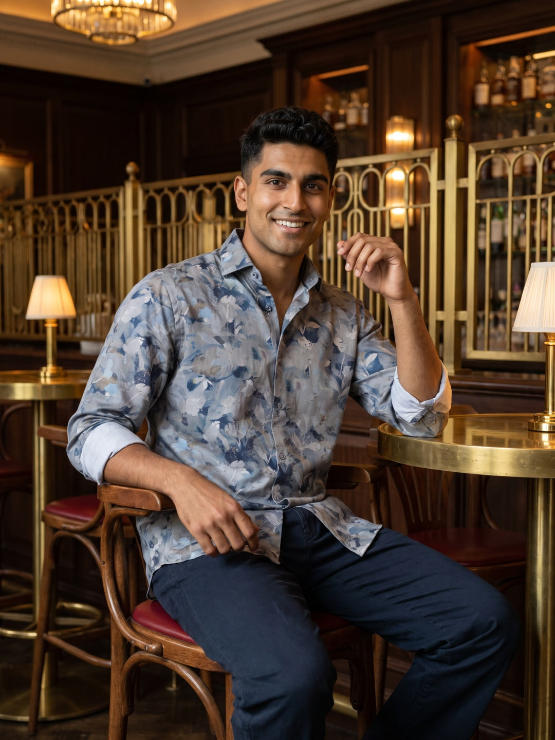 Grey Tencel Slim Fit Printed Shirt