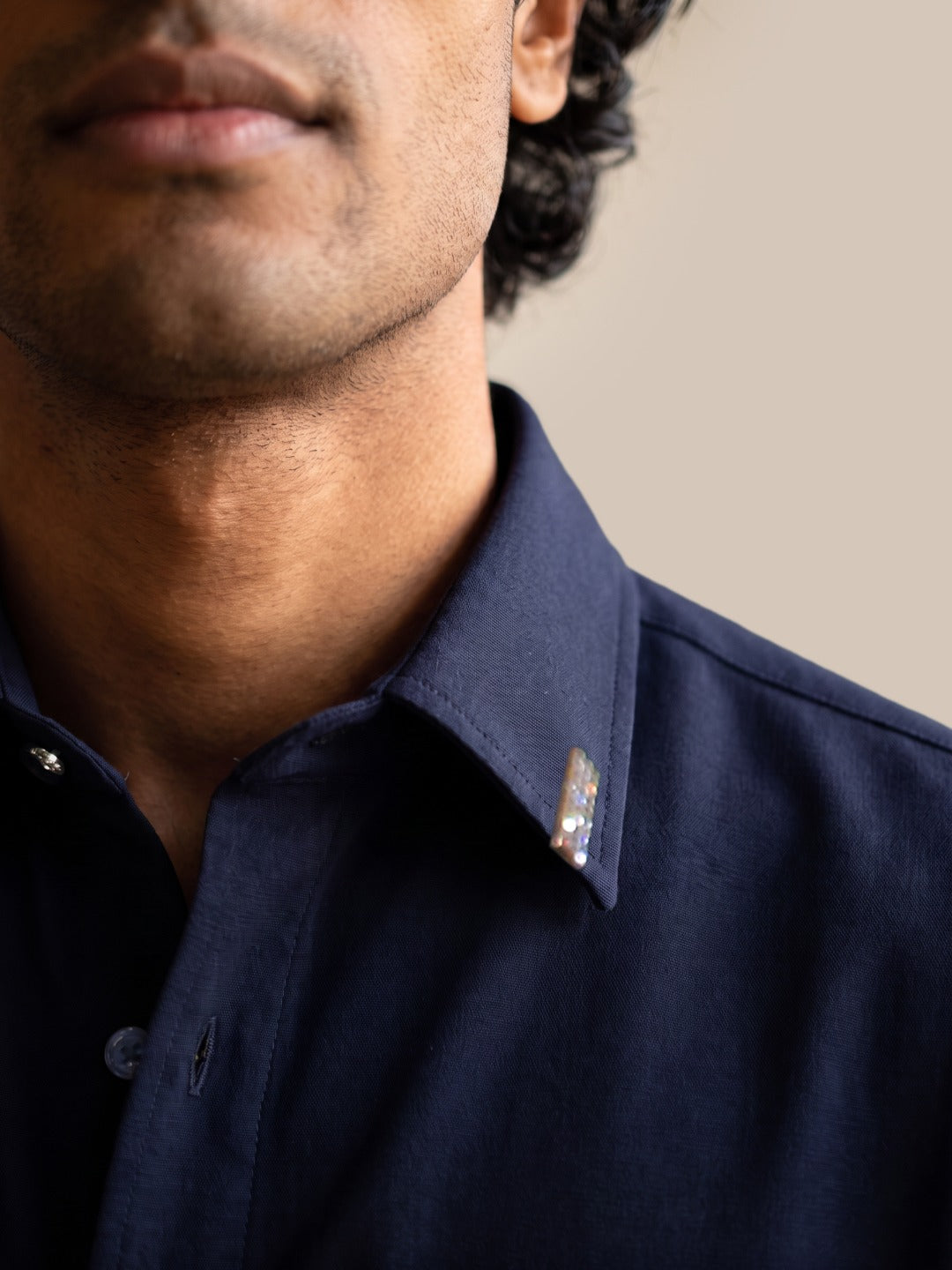 Navy Bomario Slim Fit Plain Shirt
