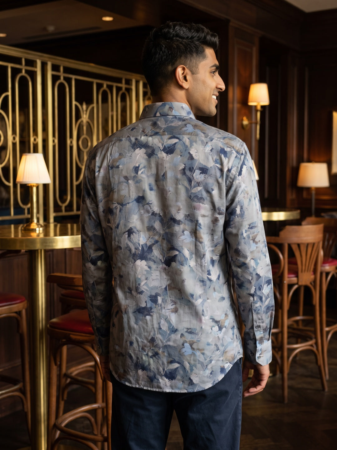 Grey Tencel Slim Fit Printed Shirt
