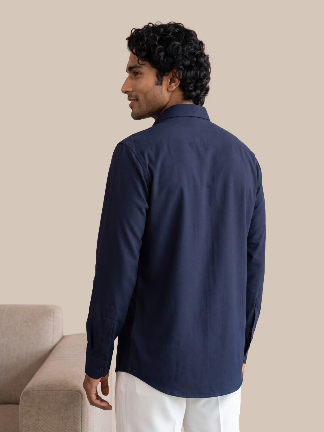 Navy Bomario Slim Fit Plain Shirt
