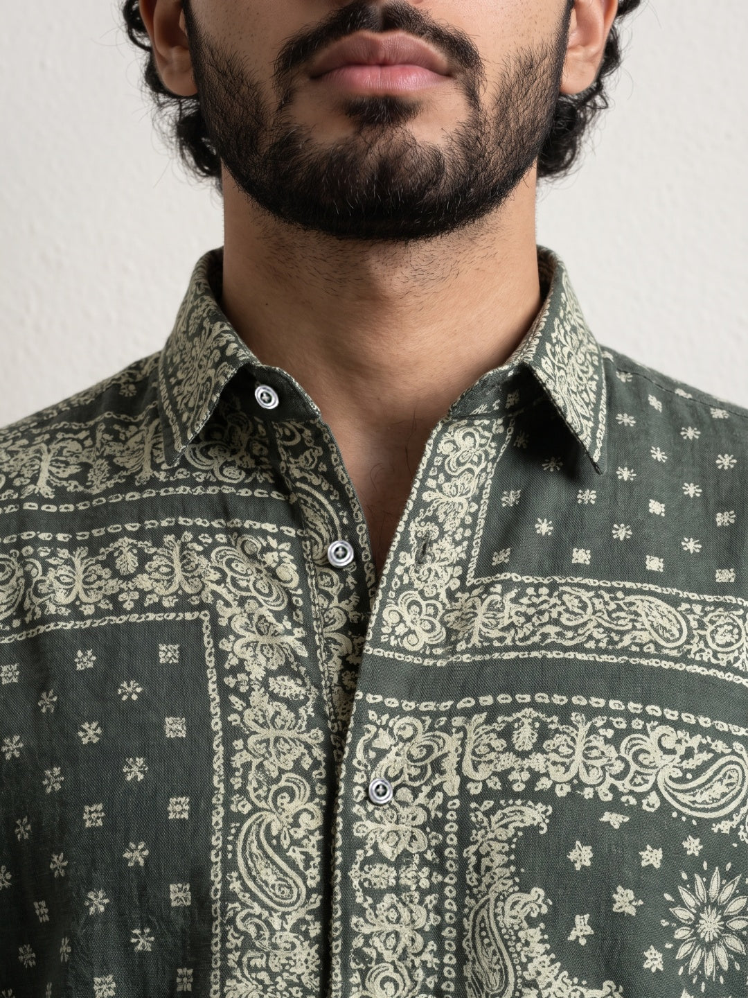 Mehendi Tencel Slim Fit Shirt with Bandana Patchwork Print