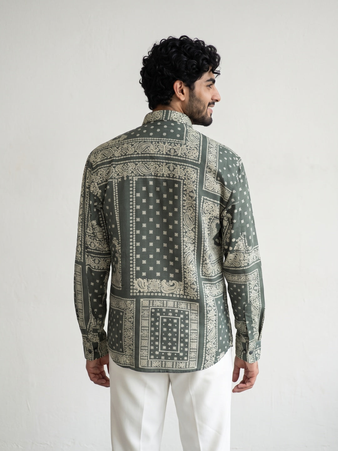 Mehendi Tencel Slim Fit Shirt with Bandana Patchwork Print