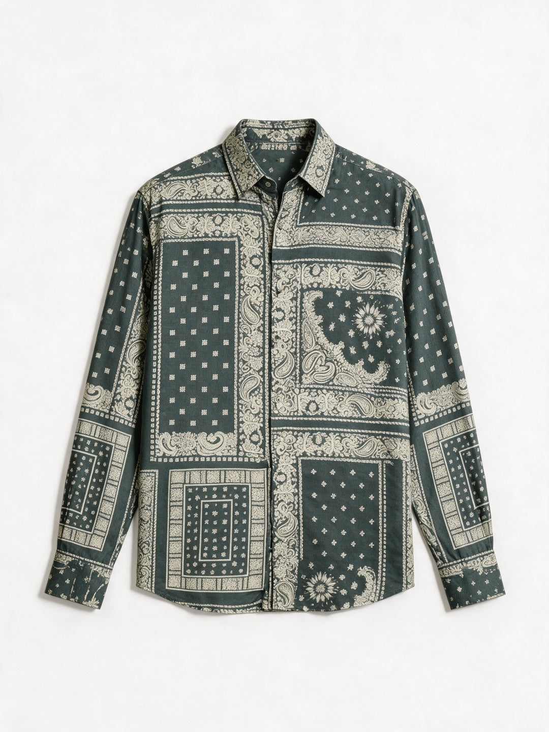Mehendi Tencel Slim Fit Shirt with Bandana Patchwork Print