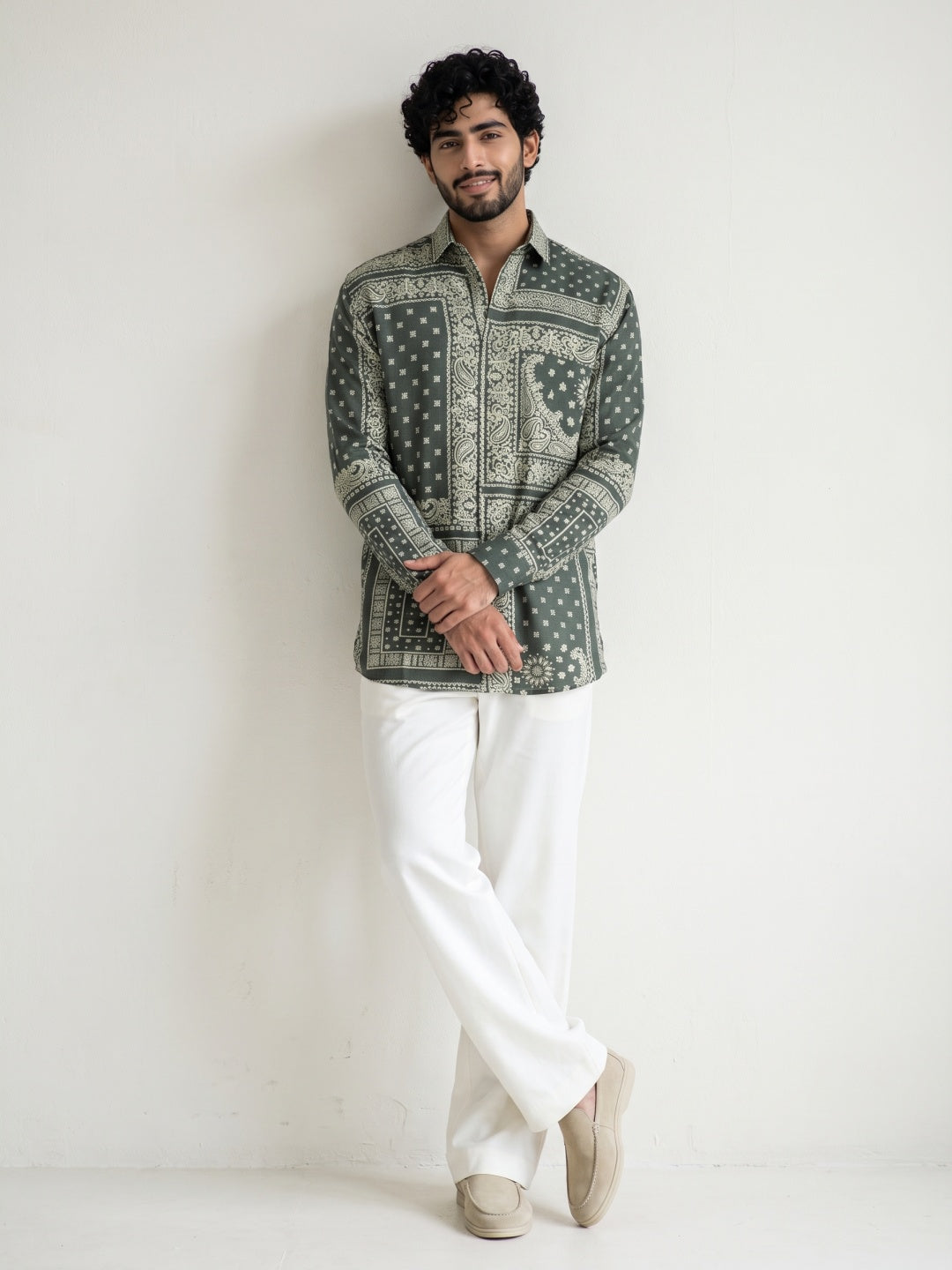 Mehendi Tencel Slim Fit Shirt with Bandana Patchwork Print