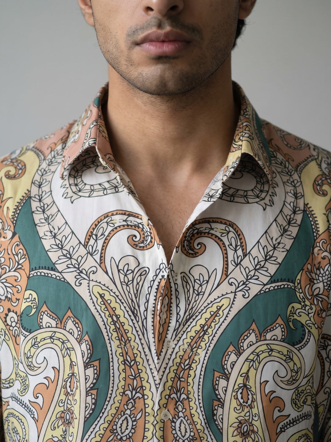 Multicolour Tencel Slim Fit Shirt with Ornate Medallion Print
