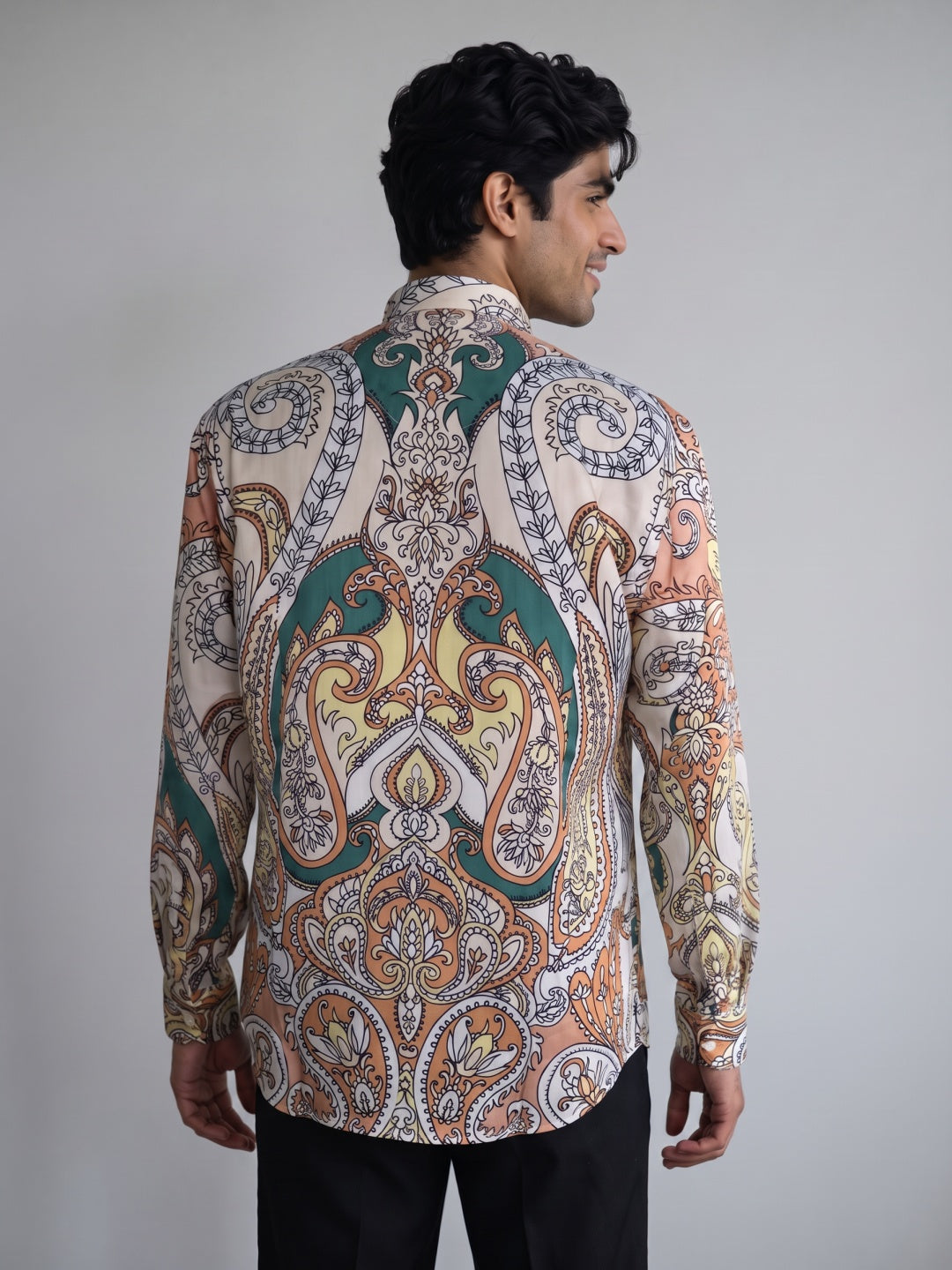 Multicolour Tencel Slim Fit Shirt with Ornate Medallion Print
