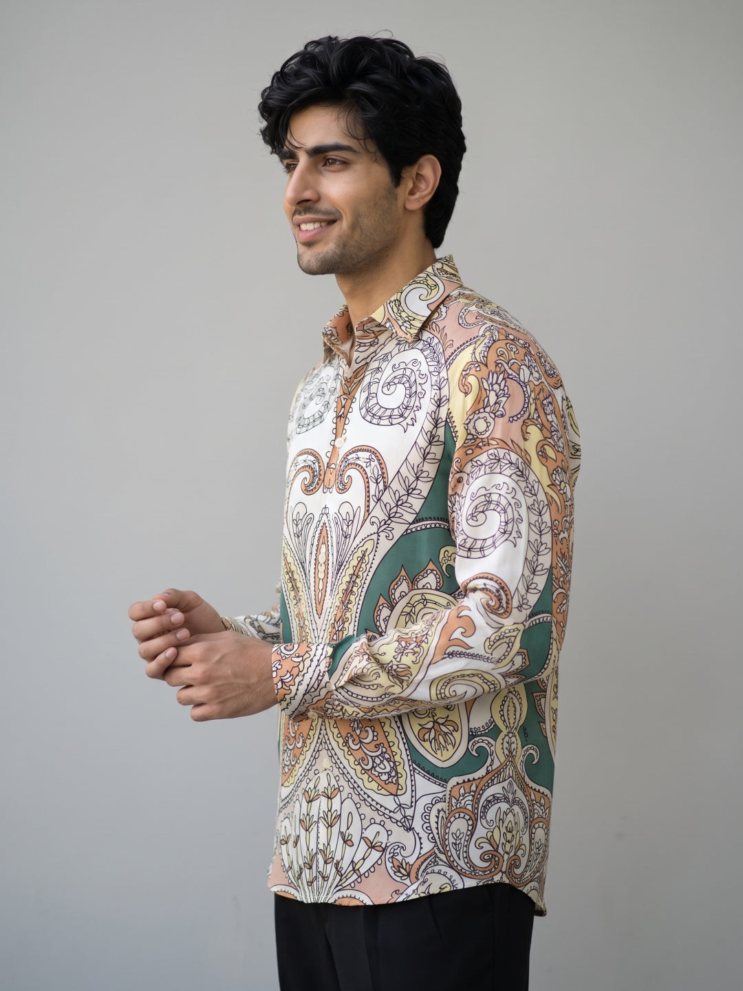 Multicolour Tencel Slim Fit Shirt with Ornate Medallion Print