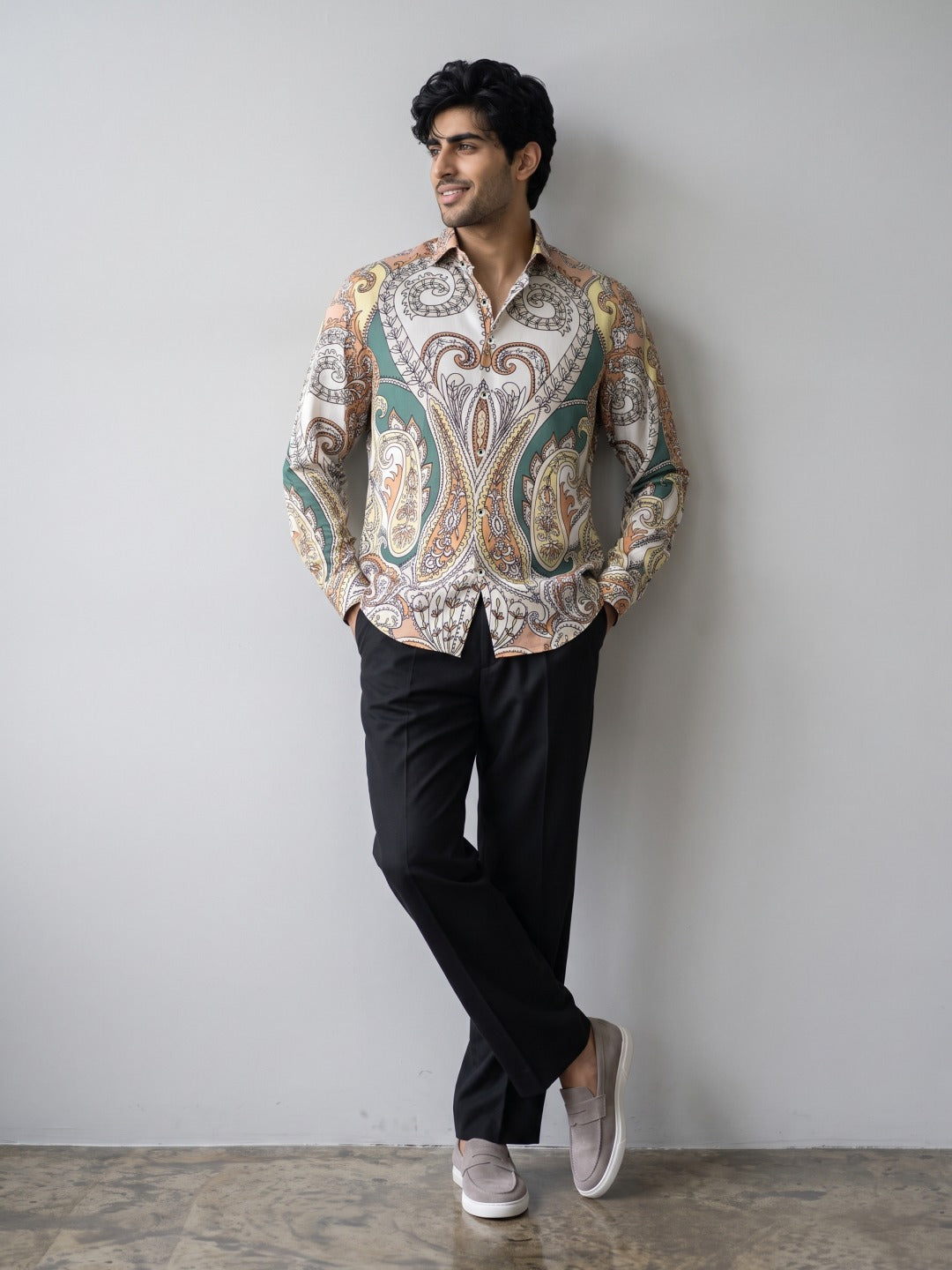 Multicolour Tencel Slim Fit Shirt with Ornate Medallion Print