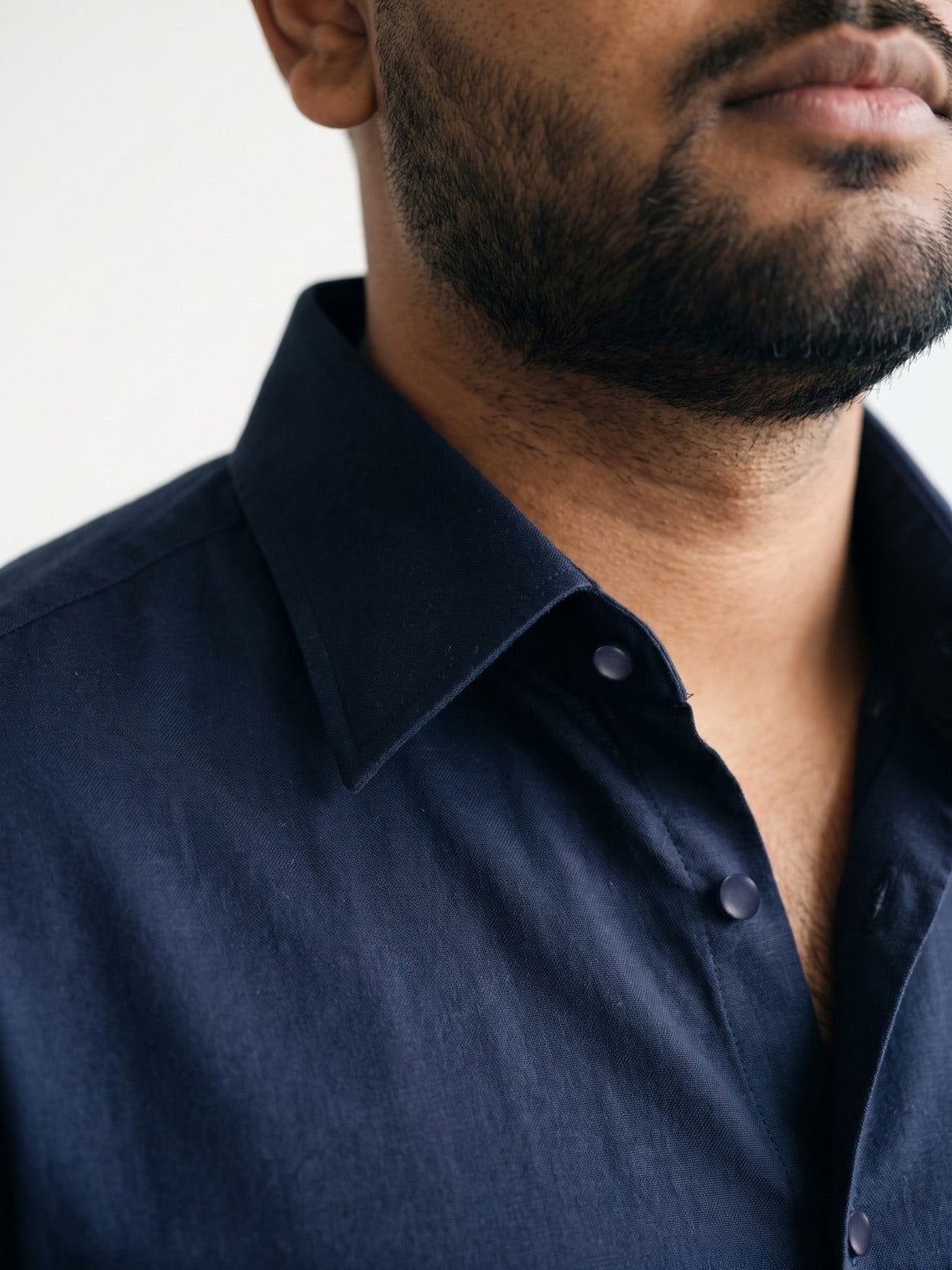 Navy Thai Silk Slim Fit Plain Shirt