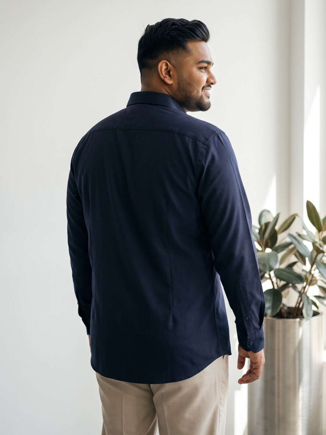 Navy Thai Silk Slim Fit Plain Shirt