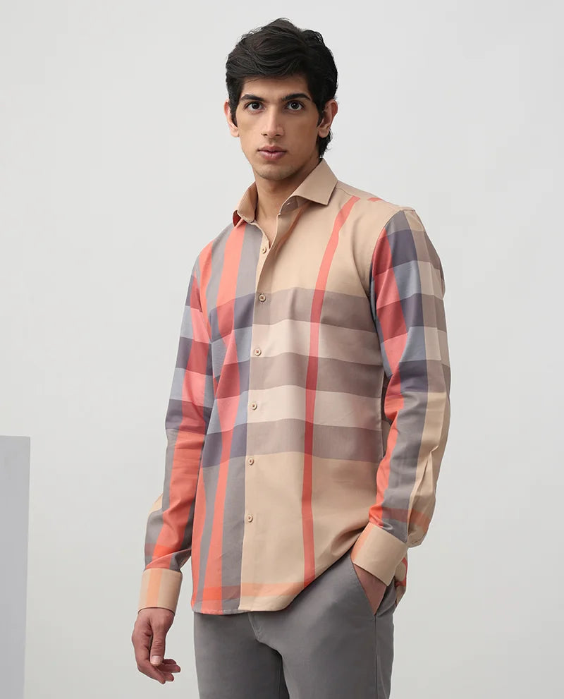 BEIGE CHECKS COTTON PREMIUM SHIRT