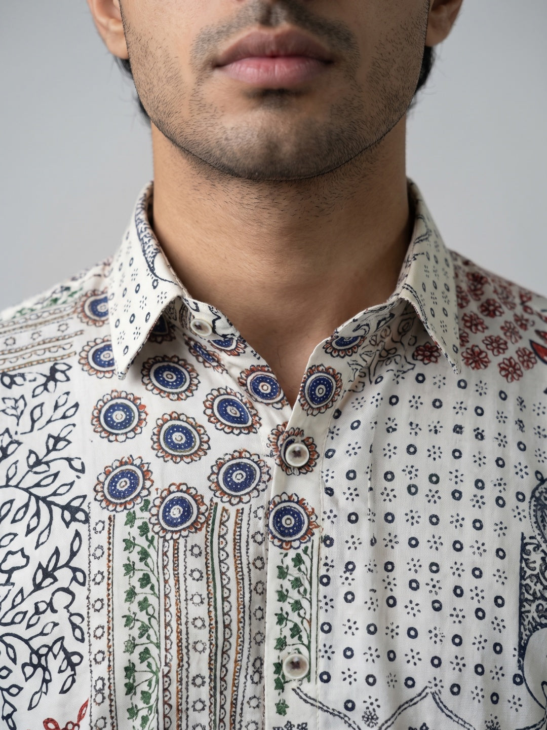 Light Lemon Patchwork Printed Tencel Slim Fit Shirt