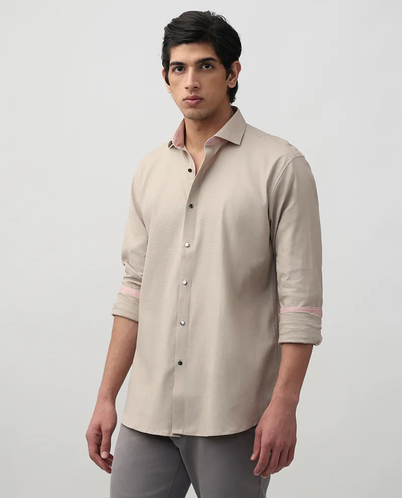 Light Khaki Plain Cotton Premium Men Shirt