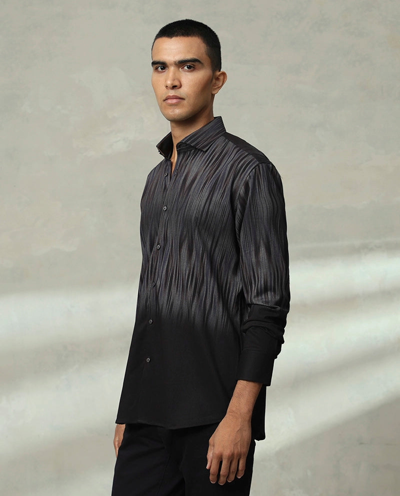 Dark Grey Printed Cotton Men's Shirt 