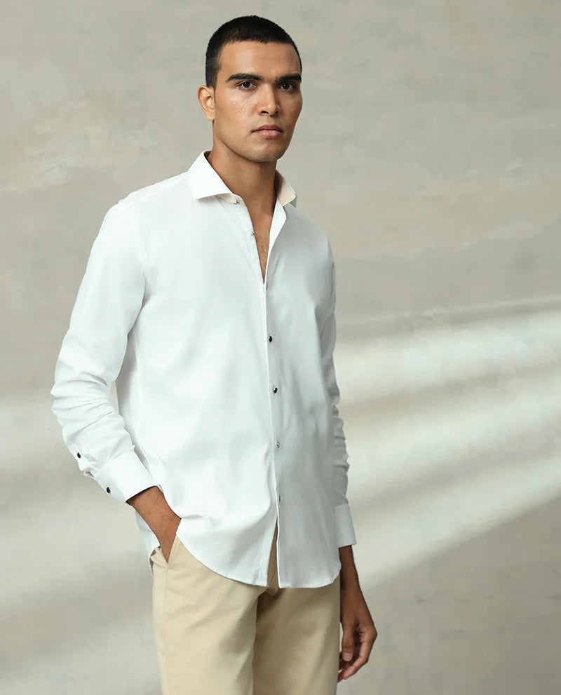 WHITE PLAIN COTTON PREMIUM MEN SHIRT