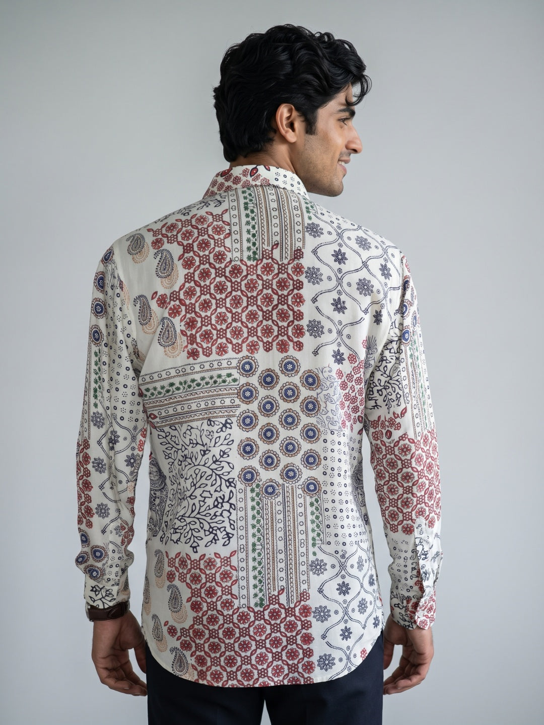 Light Lemon Patchwork Printed Tencel Slim Fit Shirt