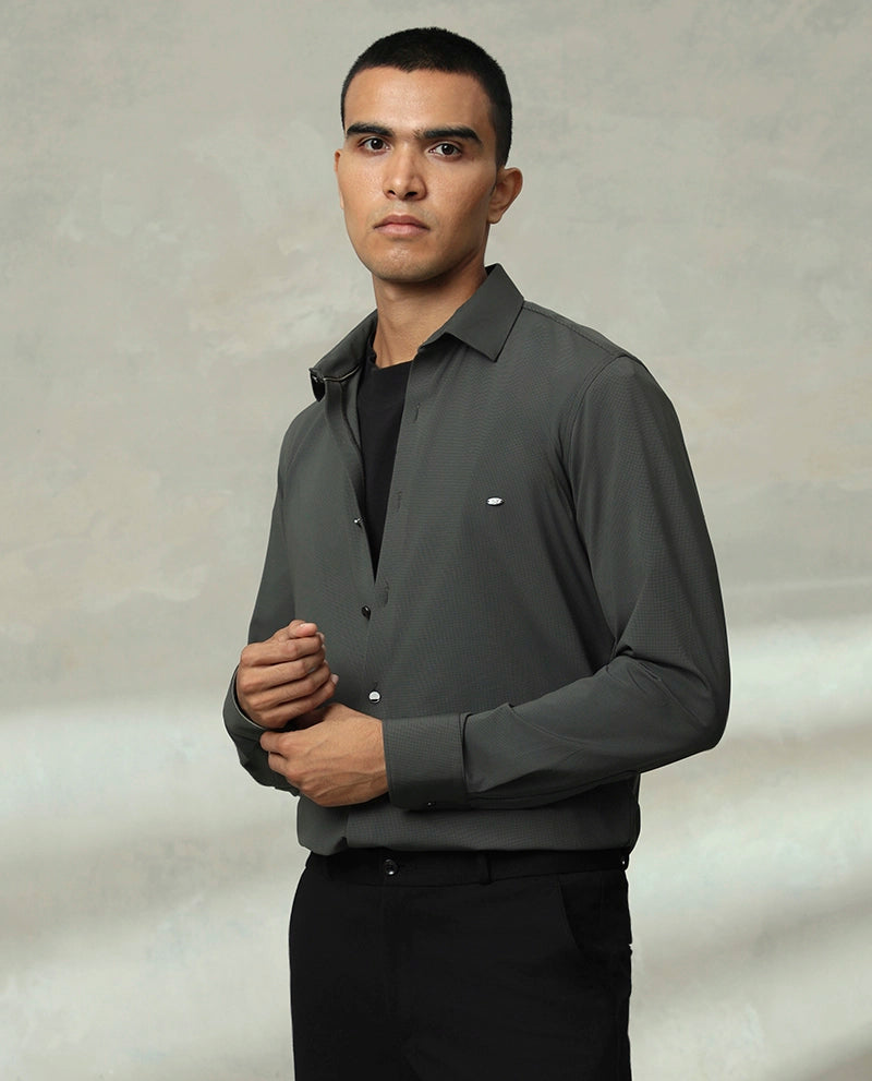 Long sleeve core cotton shirt in grey For Men's