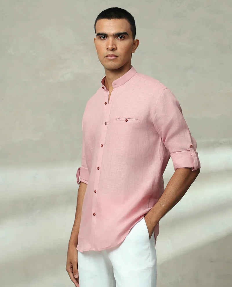 Onion Plain Linen Chinese Collar Branded Quality Men's Shirt