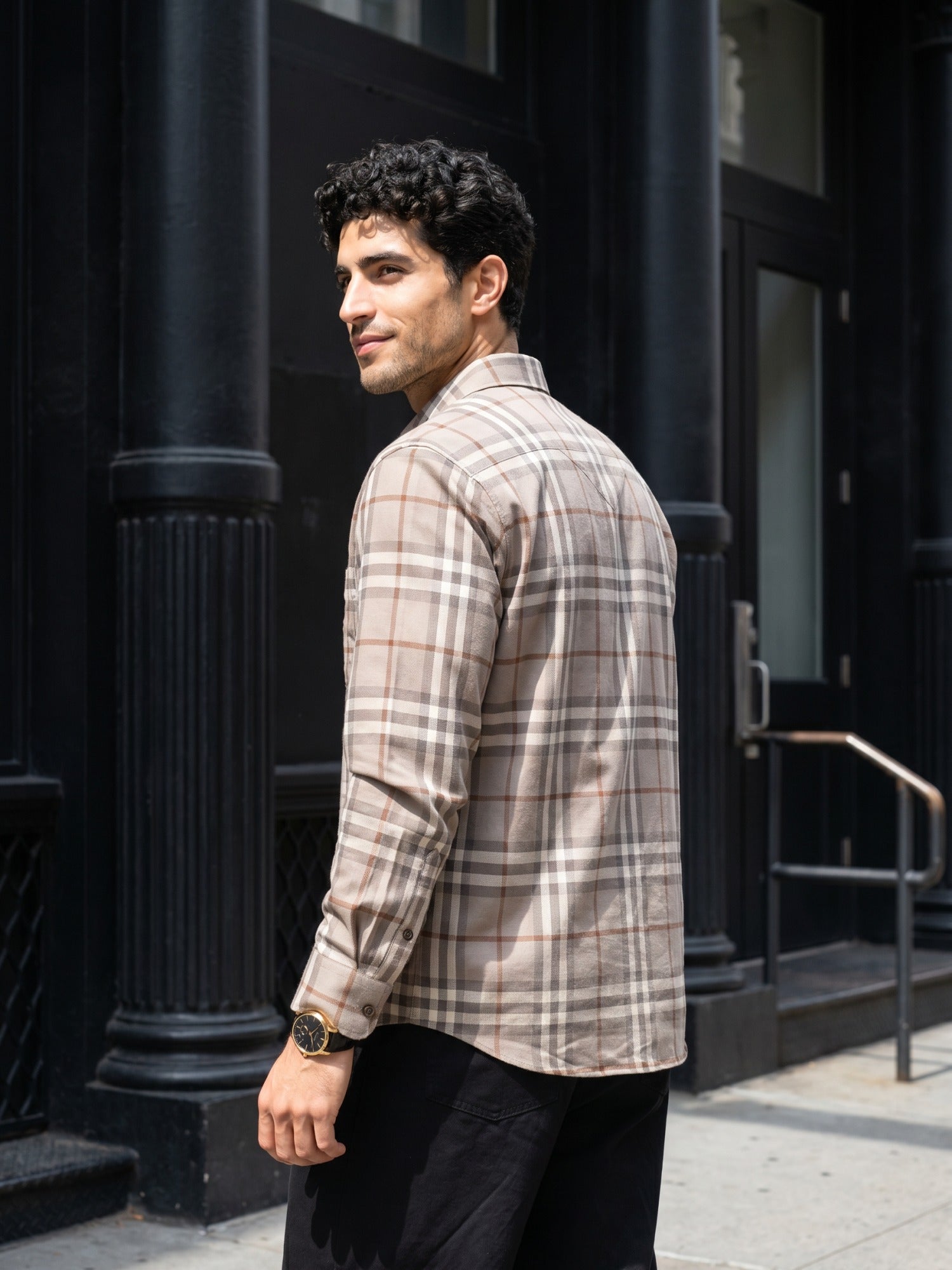 Grey Checks Cotton Slim Fit Shirt For Men