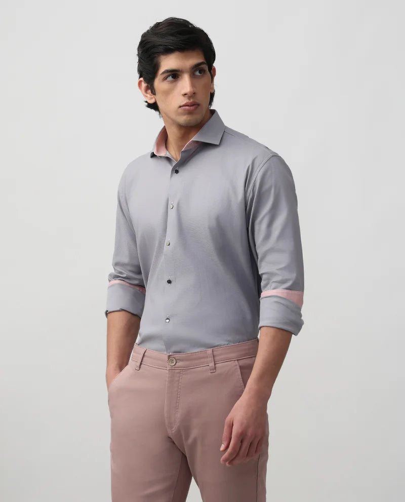 Light Grey Plain Cotton Men's Premium Shirt