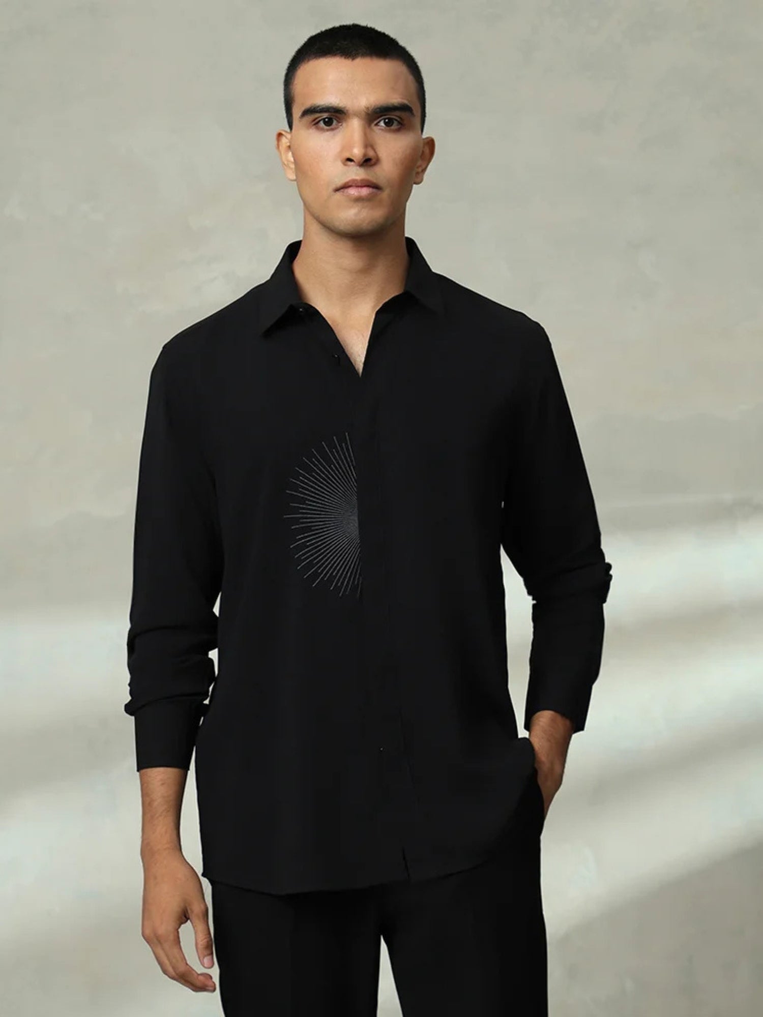 Black Rose Embroidered Men's Premium Slim Fit Shirt
