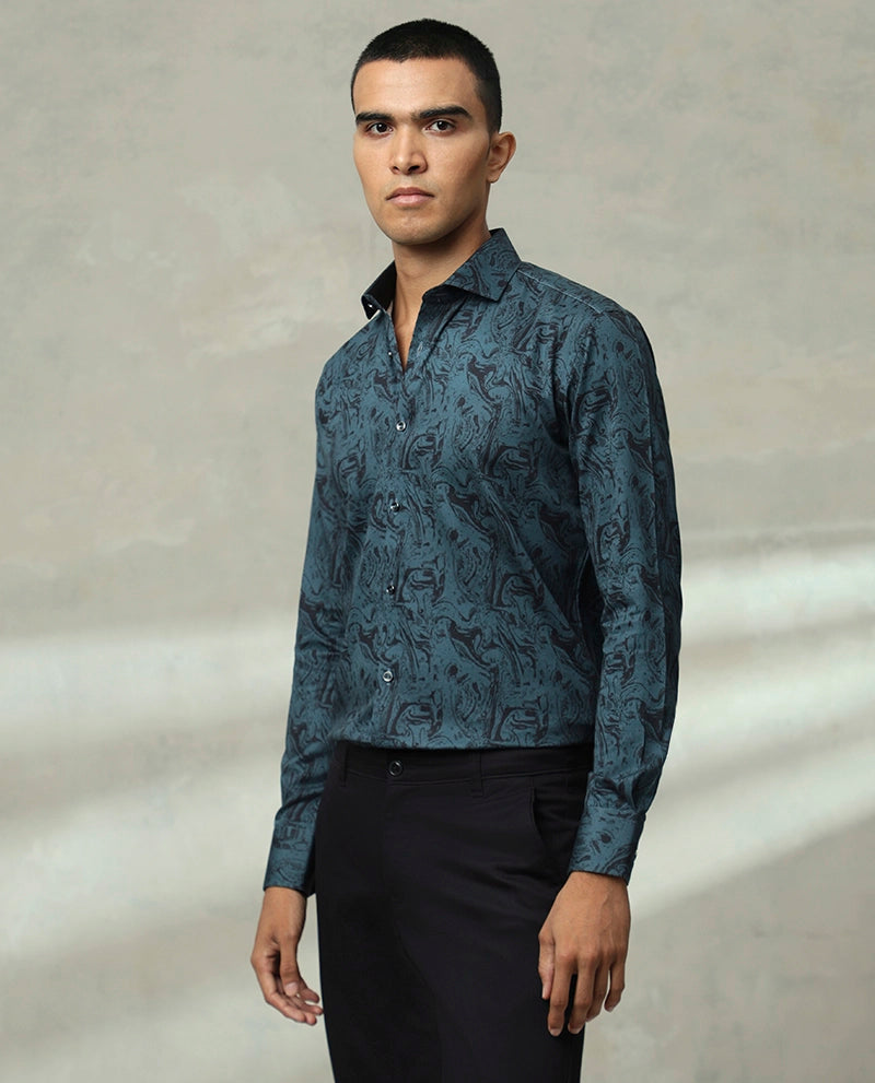 Blue Printed Cotton Shirt for men
