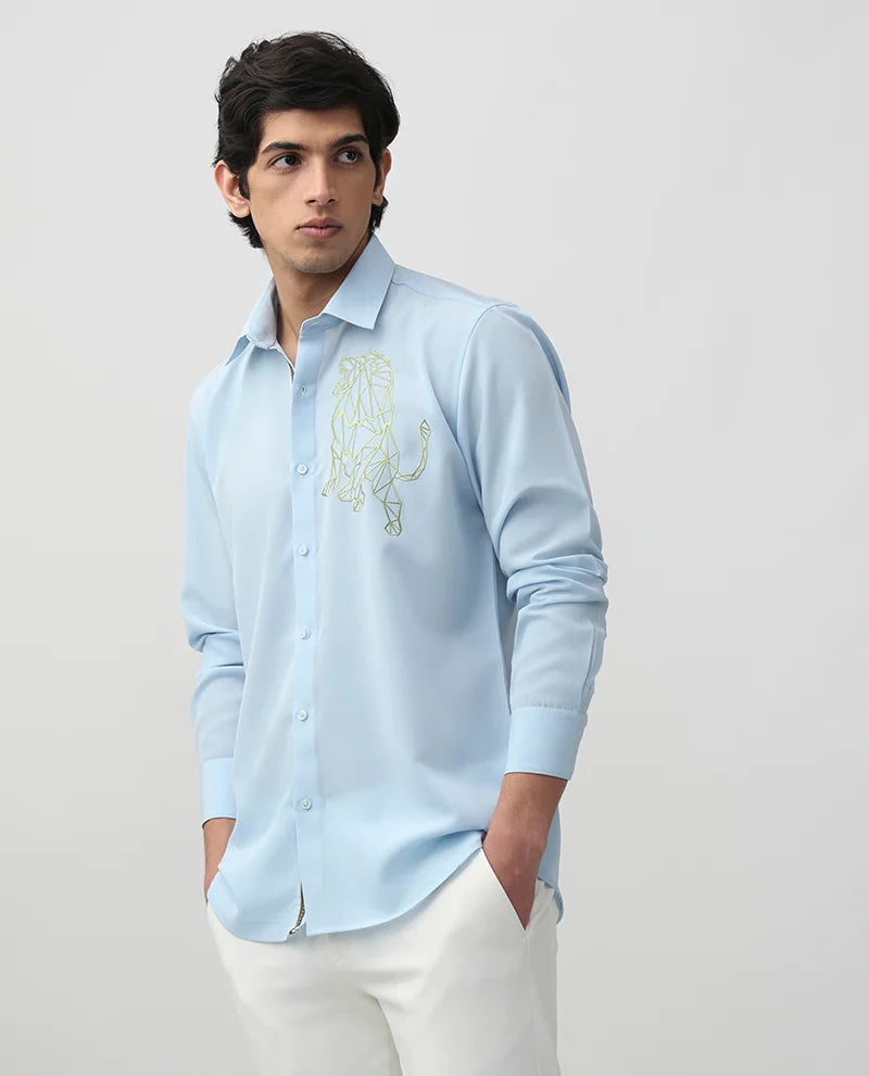 Aqua Embroidered Cotton Men's Premium Shirt