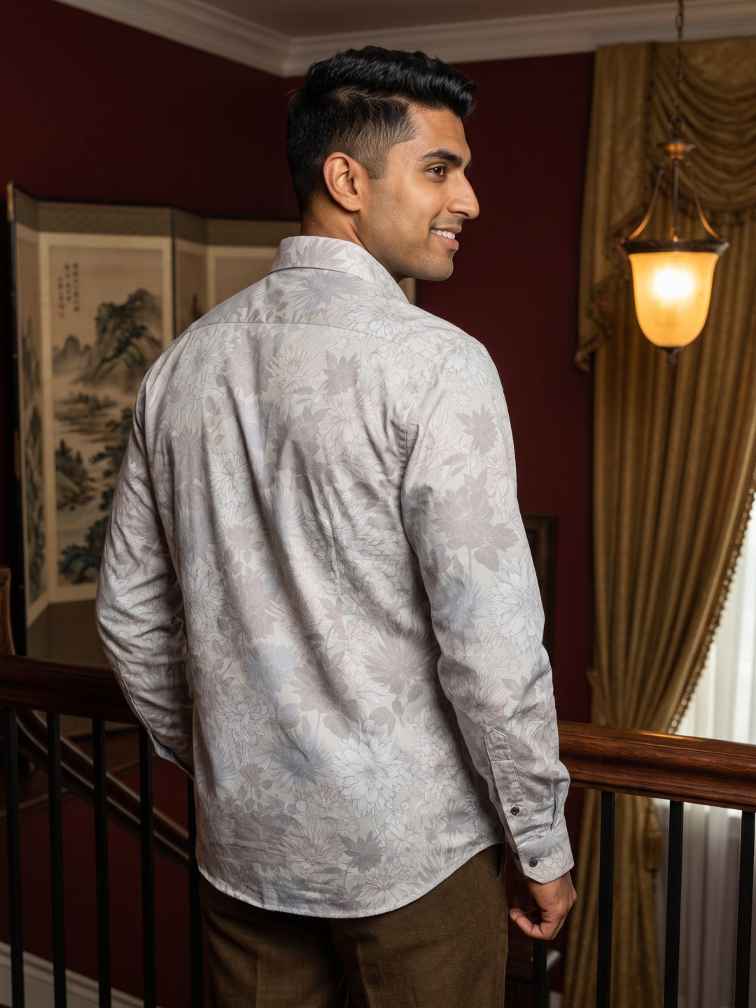 Light Pista Poly Lycra Slim Fit Printed Shirt