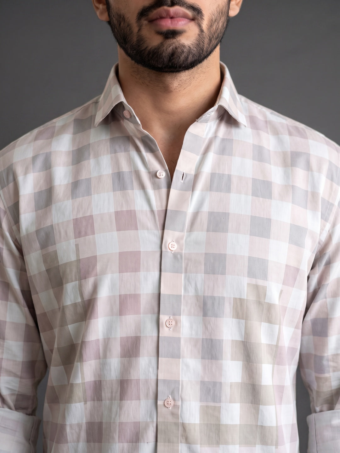 Onion Pink Cotton Slim Fit Check Shirt