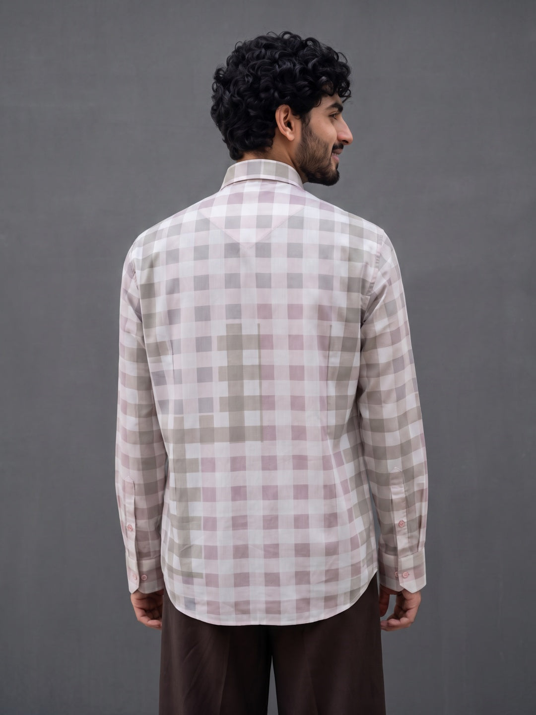 Onion Pink Cotton Slim Fit Check Shirt