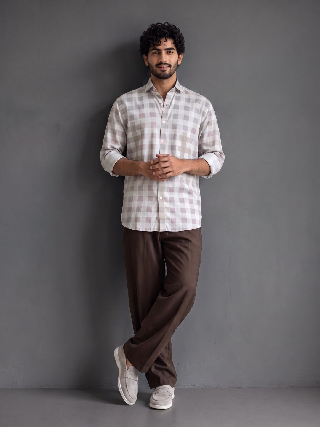 Onion Pink Cotton Slim Fit Check Shirt