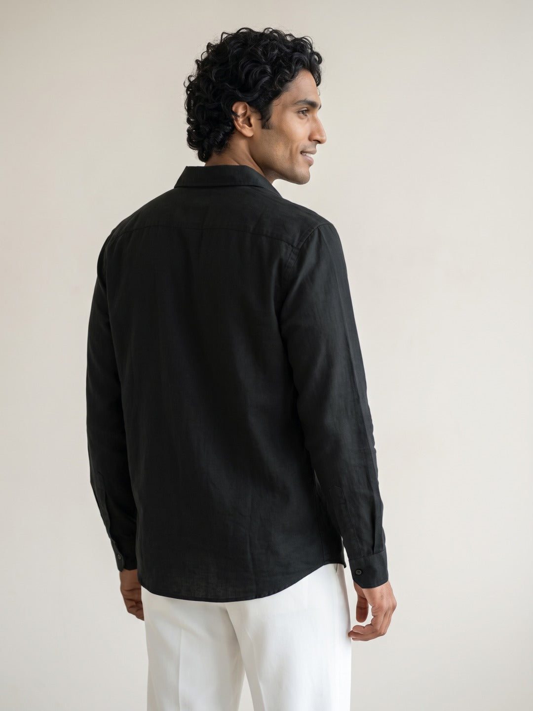Black Japanese-Boomariyo Slim Fit Shirt with Chinese Collar, Plain/Embroidery