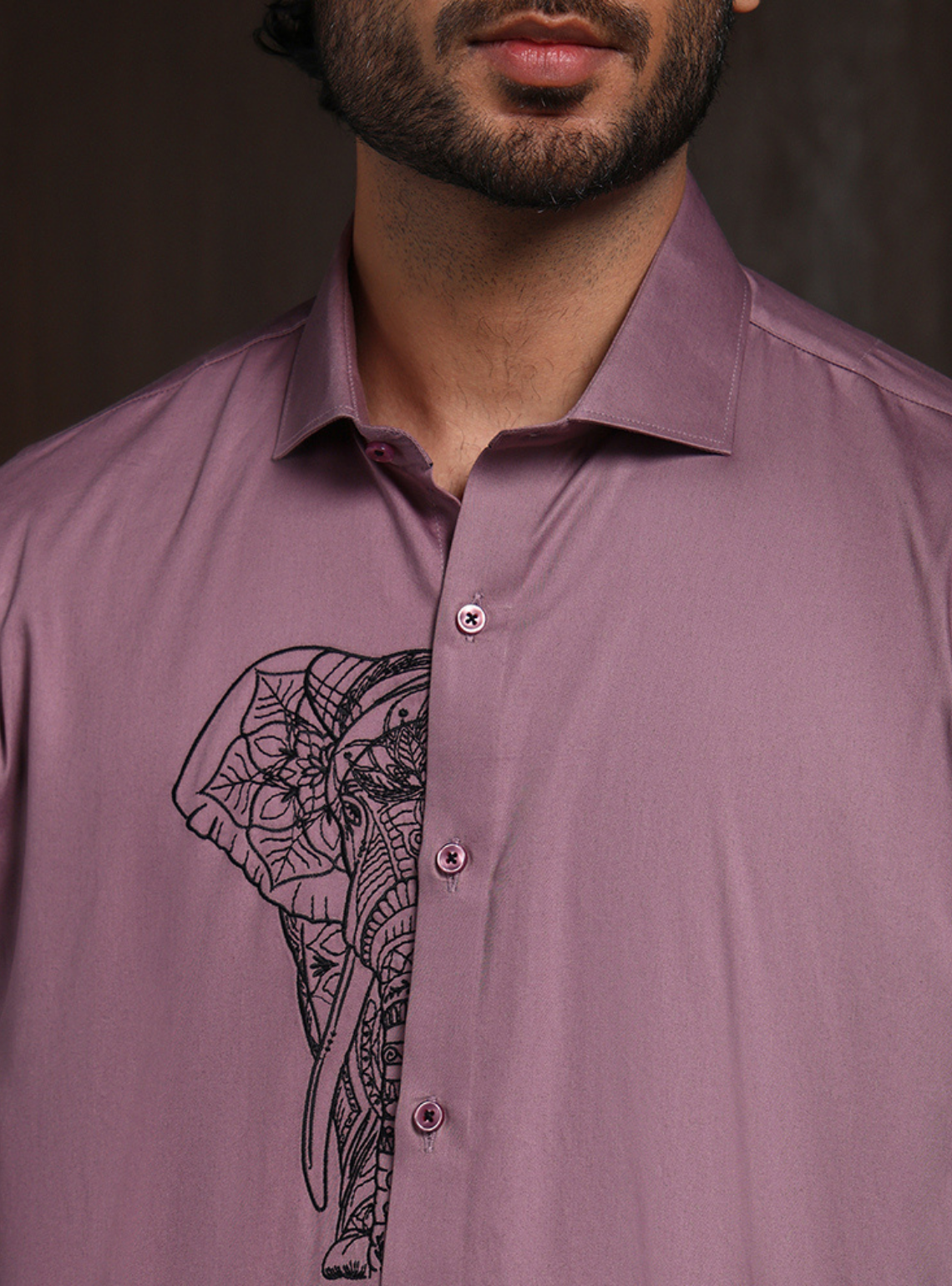 Dark Onion Slim Fit Cotton Shirt with Elegant Embroidery Accents