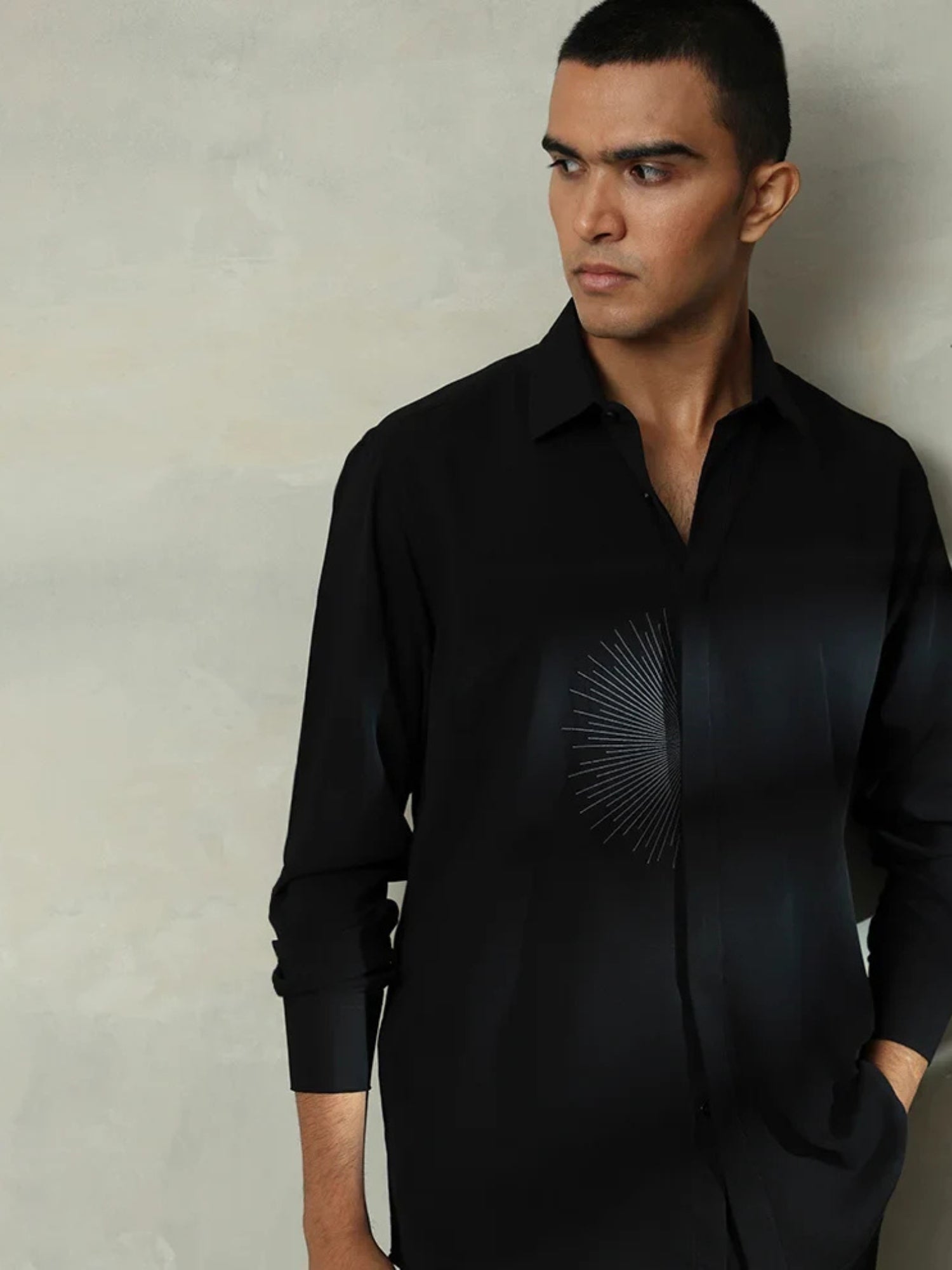Black Rose Embroidered Men's Premium Slim Fit Shirt